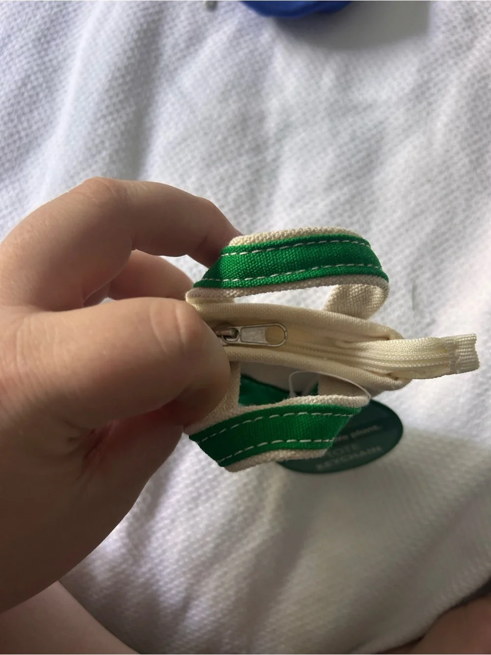 Tote Keychain in Green and Cream